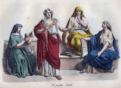 Čtyři římské sibyly - Čtyři římské sibyly - rytina z „“ Zvyků a tradic všech národů vesmíru. Tedy Dějiny vlády, zákonů, milicí, náboženství všech národů od nejvzdálenějších dob až po současnost „1856 od Unknown artist