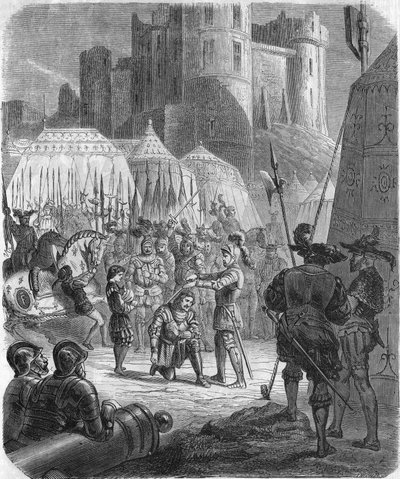 František I. Francouzský žádá o pasování rytíře Bayarda na rytíře po vítězství v bitvě u Marignana v Itálii od Unknown artist