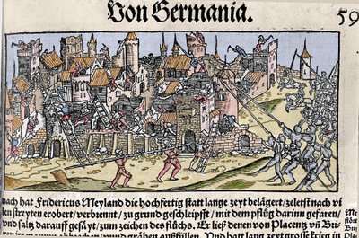 Frederick Barbarossa císař Svaté říše římské dobyl a zničil Milán. V roce 1162. od Unknown artist