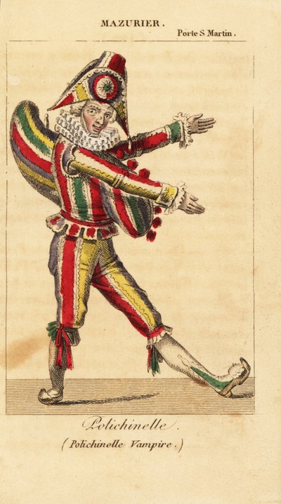 Francouzský komický tanečník a mim Charles-Francois Mazurier jako Polichinello v Polichinelle Vampire od Theodora de Banville v Theater de la Porte Saint-Martin od Unknown artist