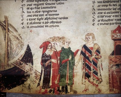 Francouzský obchodník v Benátkách. Miniatura „Roman de Troy““ od Benoita de Saint Maure. Biblioteca Marciana ze 14. století, Benátky od Unknown artist