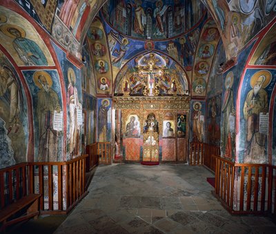 Stěny s freskami (1192), kostel Panayia Tou Araka (kostel Panny Marie z Hrášku), Lagoudhera, pohoří Troodos, Kypr od Unknown artist