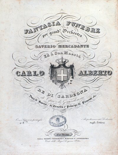 Frontispice pro Fantasia funebre, orchestrální dílo od Mercadante od Unknown artist