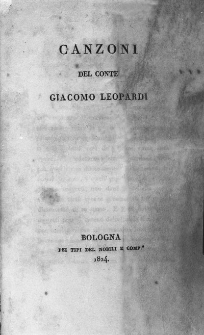 Frontispis "" Canzoni"" (zpěvy) od italského básníka Giacoma Leopardiho (1798 - 1837) od Unknown artist