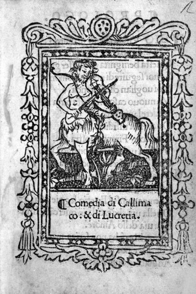 Frontispice komedie "" La Mandragola "" od Niccolo di Bernardo dei Machiavelli (Nicolas Machiavel od Unknown artist