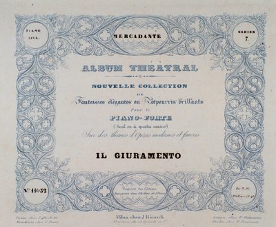 Frontispice opery Il Giuramento od Mercadante (1837) od Unknown artist