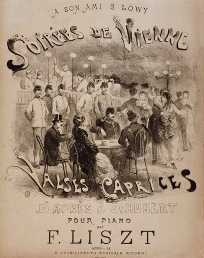 Frontispis partitury Soirees de Vienne, Caprices Waltzes pro klavír od Liszta (19. století) od Unknown artist