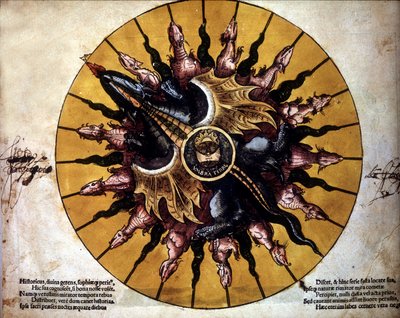 Frontispice představující slunce - v „Astronomicum Caesarium“, pojednání o astronomii týkající se teorie Ptolemea od P. Apiano. od Unknown artist