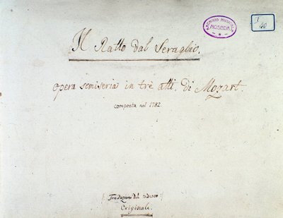 Frontispis pro Únos ze seraglia, opera od Mozarta, verze Lichtenthal (1838) od Unknown artist