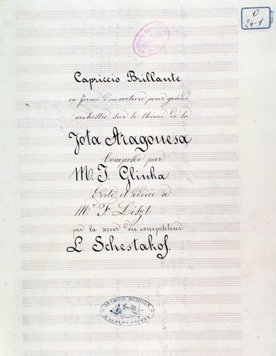 Frontispis Capriccia brilantní na téma Jota Aragonese (španělská předehra č.1) od Michaila Glinky od Unknown artist