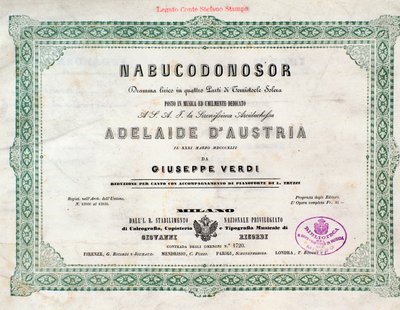 Frontispis partitury opery Nabucco od Giuseppe Verdiho od Unknown artist