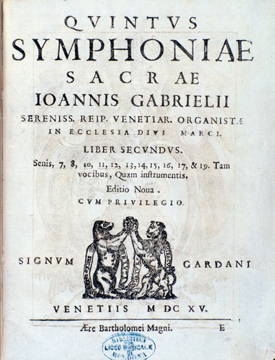 Frontispis druhé knihy Sacrae symphoniae od Giovanniho Gabrieliho od Unknown artist