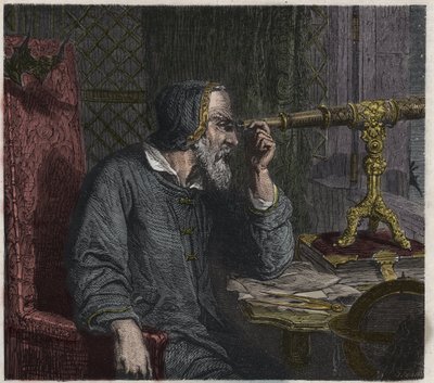 Galileo Galilei a jeho dalekohled od Unknown artist