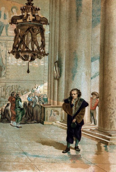 Galileo Galilei dit Galileo (1564 - 1642). pozorování kmitání lampy katedrály v Pise. z „Vědy a jejích mužů od Louise Figuiera““ Barcelona 1881 od Unknown artist