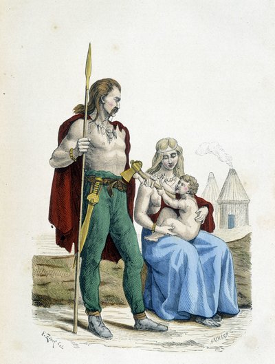 Galská rodina primitivních časů - v „“Costumes de Paris v průběhu staletí““ od Unknown artist