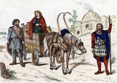 Galské bydlení, žena, rolník, vůz, bohatý farmář, postroj - v „“ Civilních a vojenských kostýmech Francouzů v průběhu staletí Paris F. Roy 1882 ““. od Unknown artist