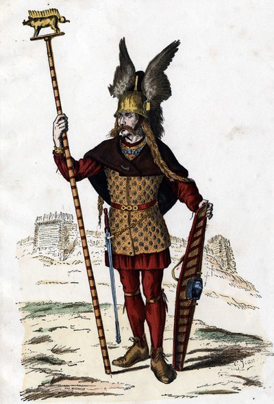 Galský vůdce ve znamení války – v „Civilních a vojenských kostýmech Francouzů v průběhu staletí Paris F. Roy 1882“. od Unknown artist