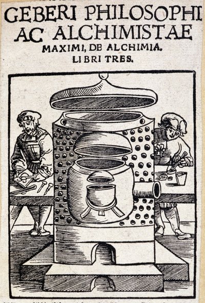 Geberi philosophi ac alchimistae titulní strana dohody o alchymii. Geber (v721-v815), arabský alchymista od Unknown artist