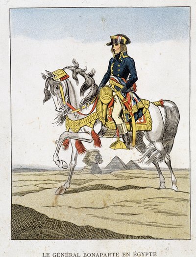 Generál Bonaparte v Egyptě, portrét na koni před pyramidami a sfingou. od Unknown artist