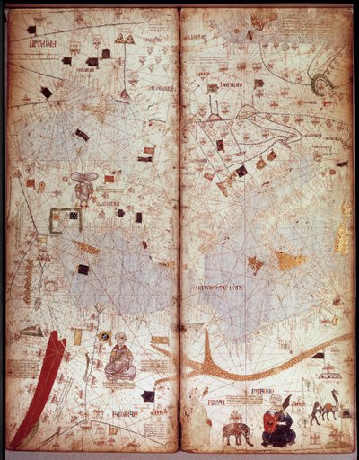 Zeměpisná mapa Středozemního moře. Catalan Atlas (Katalánská mapa) (Španělsko). Rukopis z roku 1375 (Folio 4) od Abrahama Cresquese. BN, Paříž od Unknown artist