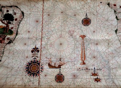 Geografie: detail navigační mapy Luise Lazara (16. století) představující ostrovy souostroví Tristan da Cunha (nebo Tristan d