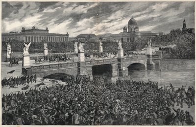 Němečtí dělníci, kteří se bouří v Berlíně, jsou odklizeni policií, aby umožnila průjezd císaře Viléma od Unknown artist
