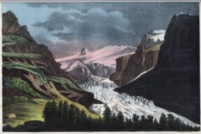 Glacier de Grindelwald ve Švýcarsku - Švýcarsko, ledovec Grindelwald v 19. století - rytina z „“ Zvyků a tradic všech národů vesmíru. To je historie vlády, zákonů, milicí, náboženství všech národů od Unknown artist