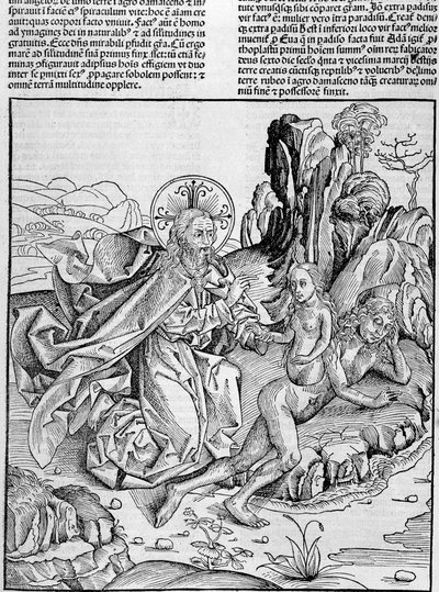 Bůh porodí Evu z Adamova stehna - v „“ Norimberských kronikách““ od Unknown artist