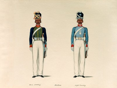 Golundauz, koňské dělostřelectvo Madras; a Sowar, lehká kavalérie Madras, circa 1835. od Unknown