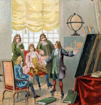 Gottfried Wilhelm Leibniz (1646-1716), německý filozof a matematik; demonstruje své teorie na diferenciálním výpočtu. Chromolitografie, konec 19. století. od Unknown artist