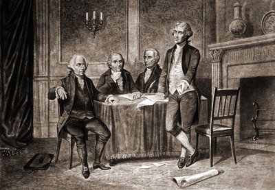 Guvernér Morris (1752-1816), s Adamsem, Hamiltonem a Jeffersonem. od Unknown artist