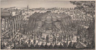 Velká hostina pořádaná Tamerlanem (1336-1405) (nebo Timur Lang, „Timur chromý“) na pláni Khani Gheul na oslavu svatby jeho vnoučat - Rytina 19. století od Unknown artist