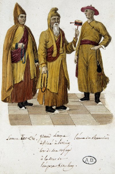 Grand Lama a Lama Lao-Tseu (?) na návštěvě soudu v Pekingu - rytina od Unknown artist