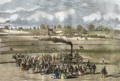 Velká Británie: Zemědělství, orba scéna. Parní pluh Boydell u Louth v roce 1854. (parní orba s Boydellovým motorem u Louth). od Unknown artist