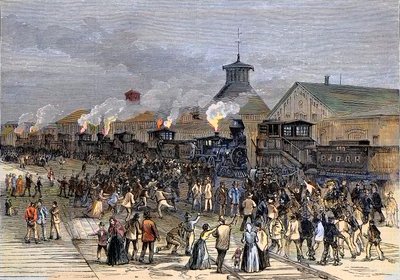 Velká železniční stávka v roce 1877, blokáda motorů v Martinsburgu, Západní Virginie od Unknown artist