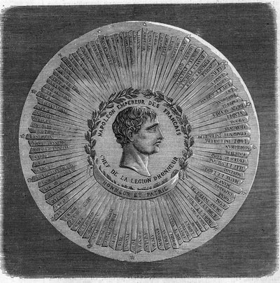 Velká pečeť Napoleona I. Bonaparta (1769-1821) v roce 1804: „“ Napoleon francouzský císař, hlava Čestné legie. Čest a vlast“. Gravírování do „“The Illustrious Universe““ od Unknown artist