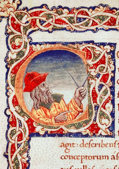 Řecký astronom Claude Ptolemee (Claudius Ptolemaeus) (kolem 90-kolem 168 n. l.) pomocí kompasu prováděl výpočty Miniatura převzatá z „“Cosmographia““ (paní V.F. 32 f.2r) Neapol, Národní knihovna od Unknown artist