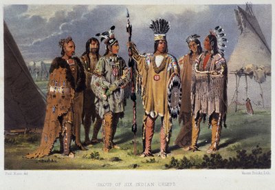 Skupina šesti indiánských náčelníků - v „“ Putování umělce mezi indiány Severní Ameriky““ od Paula Kanea, Longmanse & Robertse, Londýn od Unknown artist