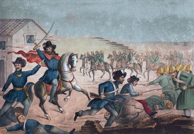 Guerra Grande: Garibaldi v bitvě u San Antonia, 8. února 1846 – Uruguay – Uruguayská občanská válka: Giuseppe Garibaldi během bitvy o San Antonio v Uruguayi 8. února od Unknown artist