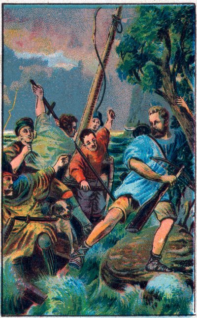 Guillaume Tell (William Tell) (legendární hrdinové švýcarské nezávislosti) uteče z Gesslerovy lodi. Chromolitografie konce 19. století. od Unknown artist