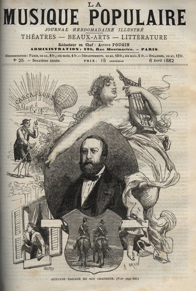 Gustave Nadaud (1820-1893), francouzský skladatel a jeho písně - rytina v proslulém týdeníku „La musique populaire“““ - 1882 od Unknown artist