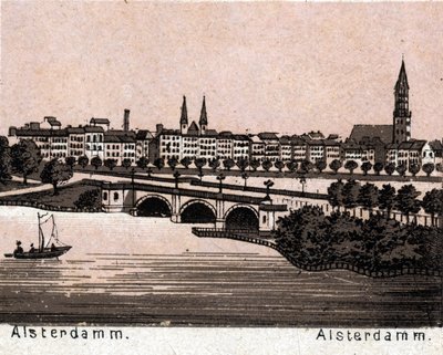 Hamburk (Hamburg), Německo: pohled na Alsterdamm. v „“ Svět ilustruje 168 pohledů““ Nedatováno (konec 19. století) od Unknown artist