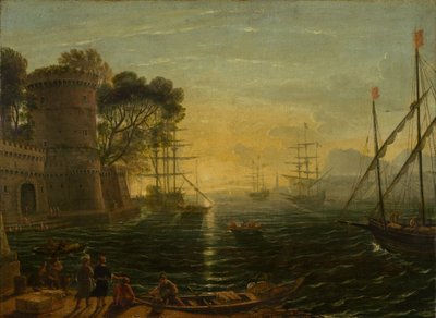 Přístav při západu slunce, konec 17. století (olej na plátně) od Unknown Artist