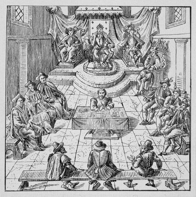 Henri III. (1551 - 1589) držící v roce 1576 stavovský Génales v Blois - v „“ Sbírka 39 figurek představujících katastrofy ve Francii v letech 1562 až 1586““; Primární úřad Louis Perrin od Unknown artist