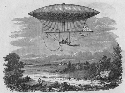 Henry Giffard testuje 44 metrů dlouhý parní aerostat. V „Album vědy“, Editions Jouvet od Unknown artist