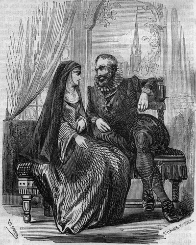 Jindřich IV. francouzský král (1553-1610) s abatyší z Montmartru Marie de Beauvilliers - rytina 19. století od Unknown artist