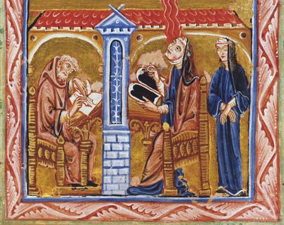 Hildegarda z Bingenu dostává vizi v přítomnosti svého tajemníka Volmara a její důvěrnice Richardisové od Unknown artist
