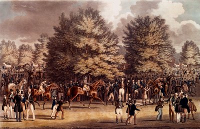 Hippismus: příprava před závodem v anglickém Epsemu. Litografie z roku 1836 Soukromá sbírka od Unknown artist