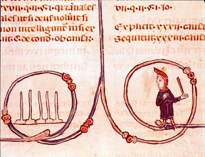 Historie kanonického práva: „Hra bowlingu“““ Miniatura převzatá z „“ Decret de Gratien““ („Concordia discordantium canonum“ nebo „Decretum Gratiani“) pocházející z roku 1140 a upravující zákony a kánony římskokatolické církve . Laon 13. století, od Unknown artist