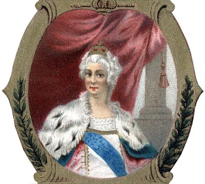Historie Ruska: Portrét Kateřiny II Ruska (1729-1796). Pozdní chromolitografie 19. století. od Unknown artist